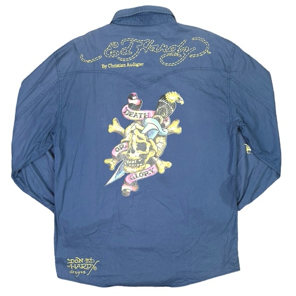 Vintage Y2K Ed Hardy x Christian Audigier Embroidered Dress Shirt - Size XXL - Picture 1 of 9